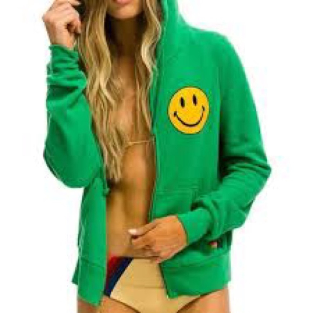 Aviator Nation Green Hoodie with Smiley Face
